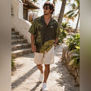 Tommy Bahama Kapalua Silk Hawaiian Shirt Bamboo Print Brown Size XL Resort Wear